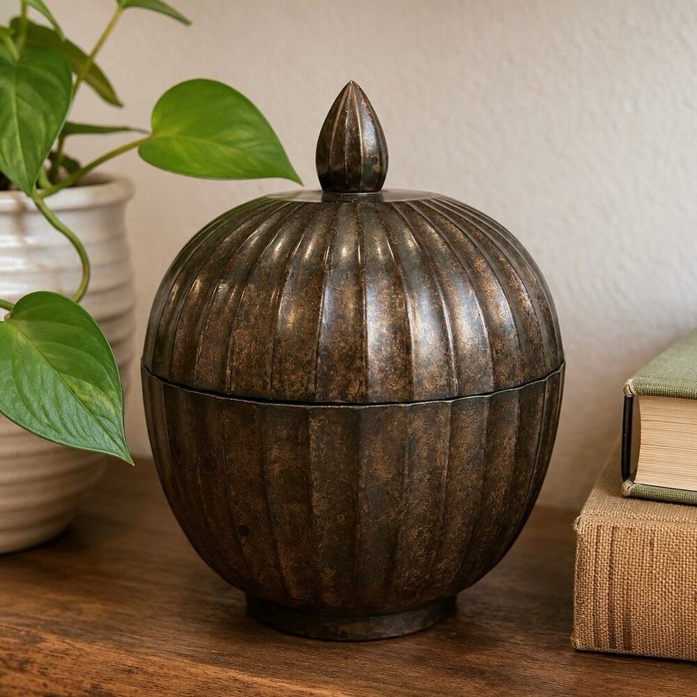Tibetan Metal Kalasa Melon Jar Decorative Brass Lidded Jar Made in India
